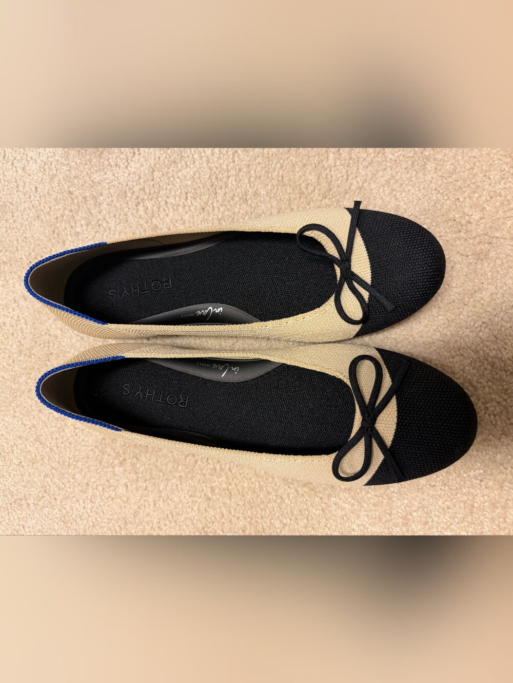Rothy's Black & Cream Two-Tone Bow Ballet Flats